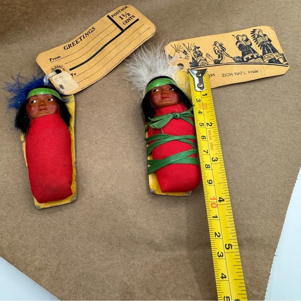 Vintage Zion National Park Souvenir Papoose Dolls Mid-Century Americana Set of 2